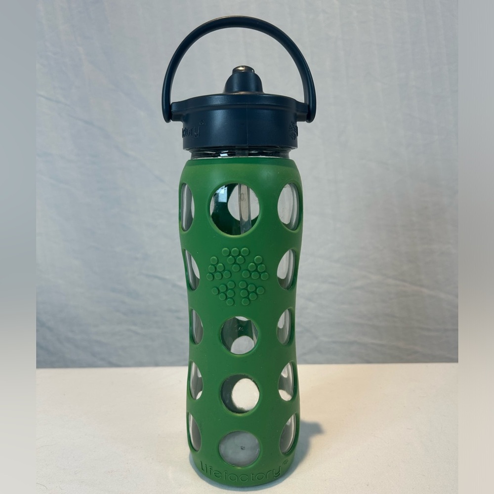 Lifefactory 22oz Green Glass Water Bottle with Silicone Sleeve Active Flip Cap
